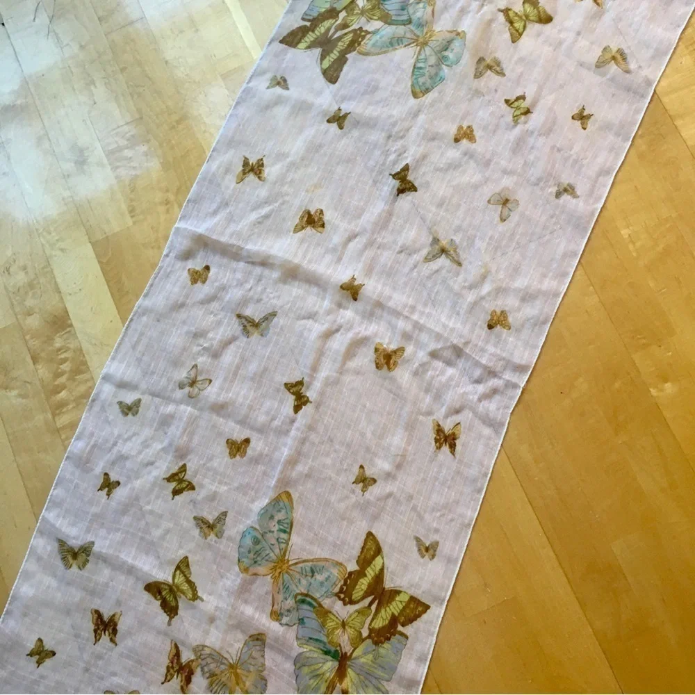 Butterfly Print Sheer, Lightweight Scarf, Ivory, Cream, Ecru, Colorful